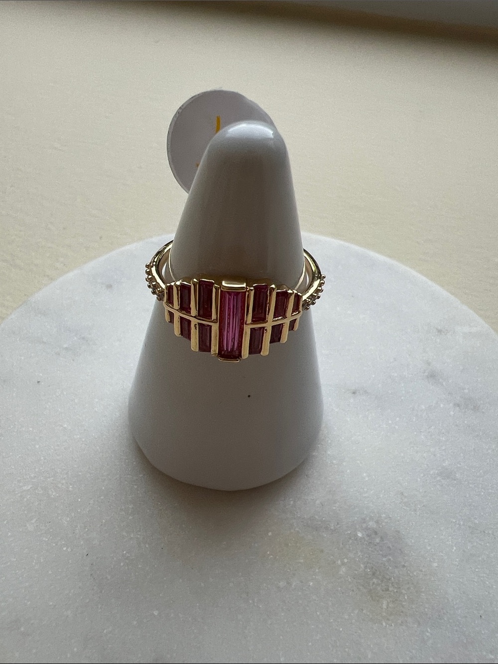 bp Gold Ring with Pink Baguette Stones